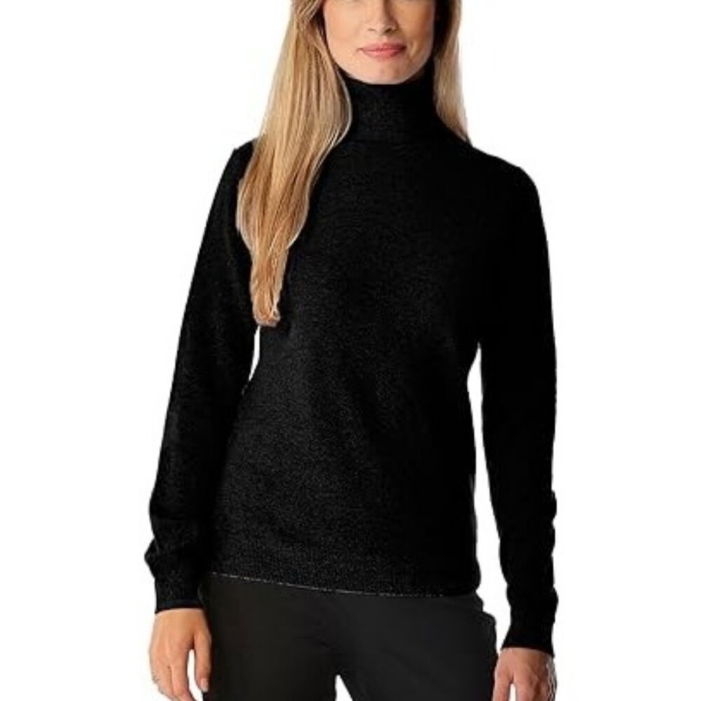 Investments Black Fine Cashmere Mock Neck Sweater L Womens Classic Style Preppy